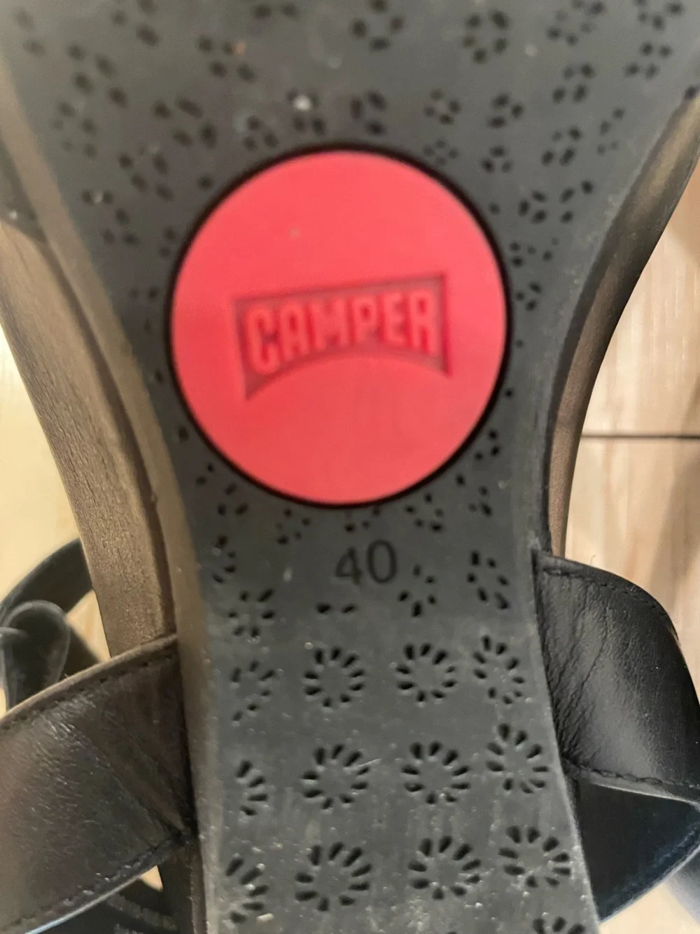 Camper Black Leather Ankle-Strap Sandals